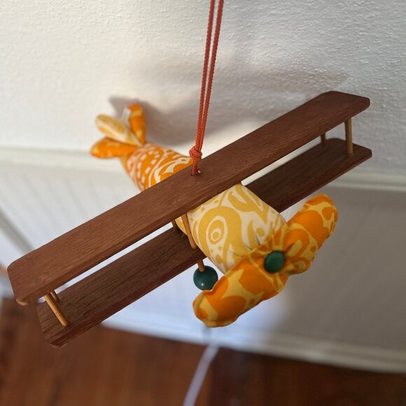 1973 Vintage, Rare Cotton Plush and Wood Biplane Mobile for Nursery - Picture 1 of 4